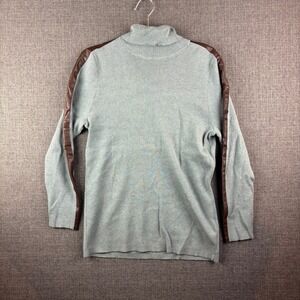 Eileen Fisher Sweater Womens 2XL Mock Neck Faux Leather Trim Pullover Knit Top‎